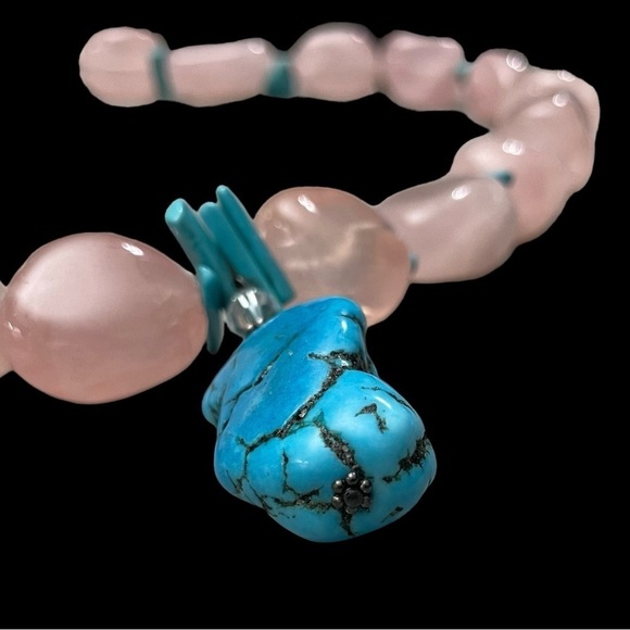 Sterling Silver Rose Quartz and Arizona Turquoise on a 8.5" ( 22cm) strand. - Picture 12 of 13